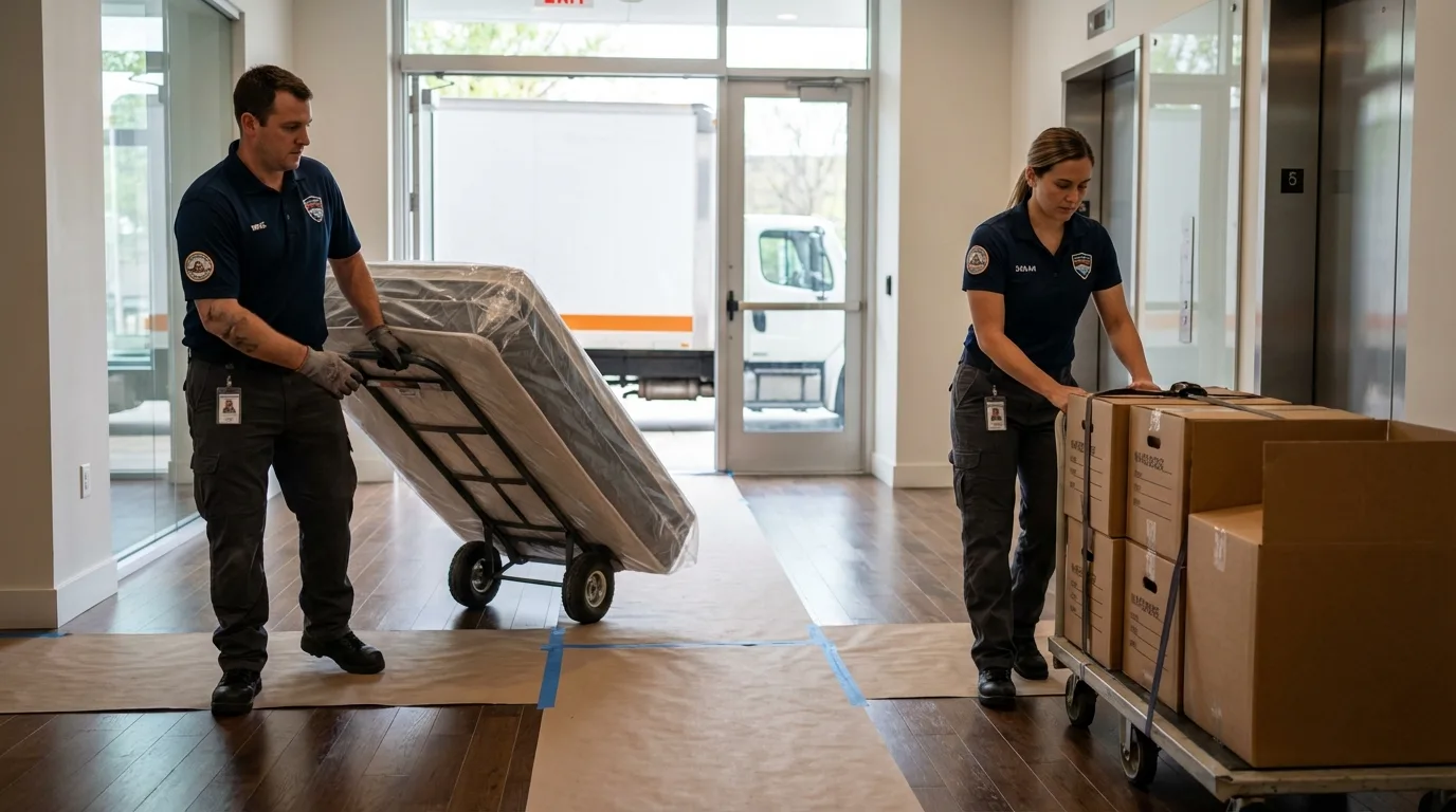 Professional apartment movers loading elevator in Spring Creek, NV